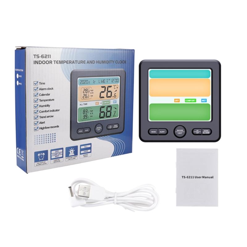 High Precision Temperature Humidity Meter Color Display Weather Thermometer Alarm Clock Desktop Decorations for House