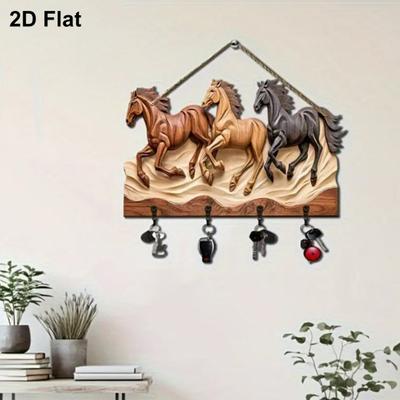 Wooden Animal Sign with 4 Hooks Decorative Hanging Horse Sign Rustic Wall Art Elephant