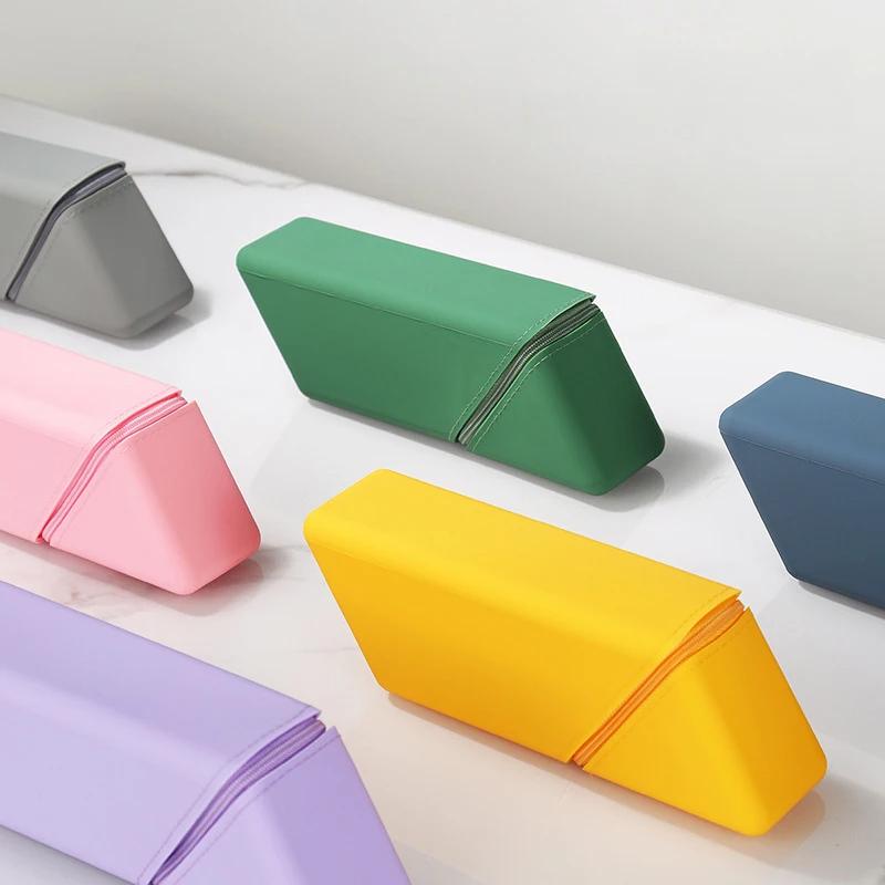 1Pc Silicone Pencil Case/Pen Holder/Pencil Box - Foldable Vertical Stationery Organizer, Pen Storage for Student Office Desktop