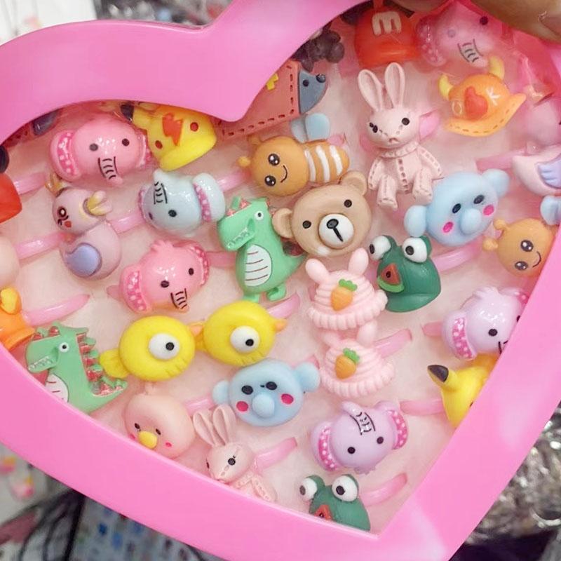 10pcs/Lot Cute Children's Cartoon Rings Glitter Flower Fruit Shape Plastic Adjustable Ope Excluding boxes