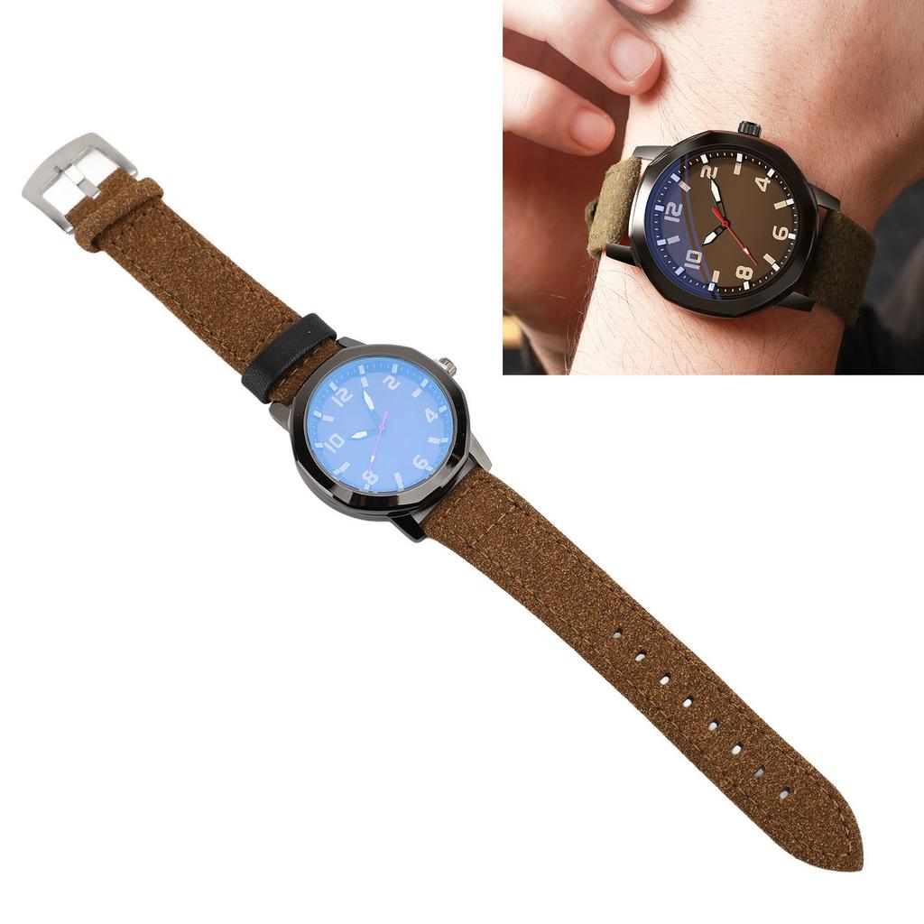 Men Analog Watch Fashion Casual PU Leather Strap Round Face Mineral Glass Easy Reading Quartz Wrist Watch for Indoor Outdoor Activities