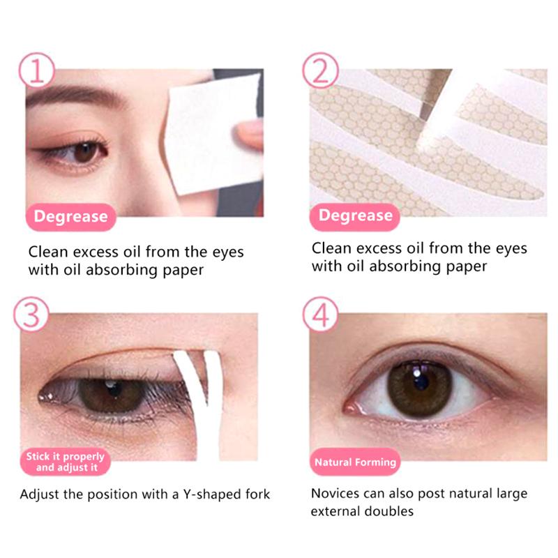 256 Patches Double Eyelid Tape Beige Self-Adhesive Eye Makeup Stickers Transparent Invisible Double Eyelid Tape Big Eyes Makeup
