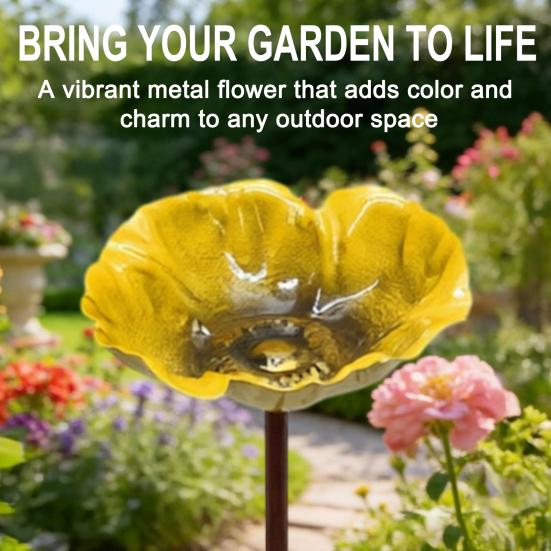 Estaca de Flor de Metal para Jardim Abelha Feita à Mão Estação de Rega Inserção no Solo Banho de Pássaro Alimentador Tigela de Bebida para Borboleta Decoração Externa para Jardim Quintal Gramado