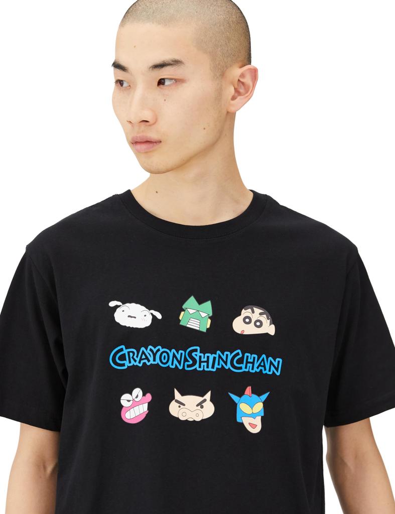 Crayon Shinchan T-Shirt, Men's Black, Featuring Shin-chan, Shiro, Action Kamen, Waniyama-san, Quantum Robo, and Buriburizaemon