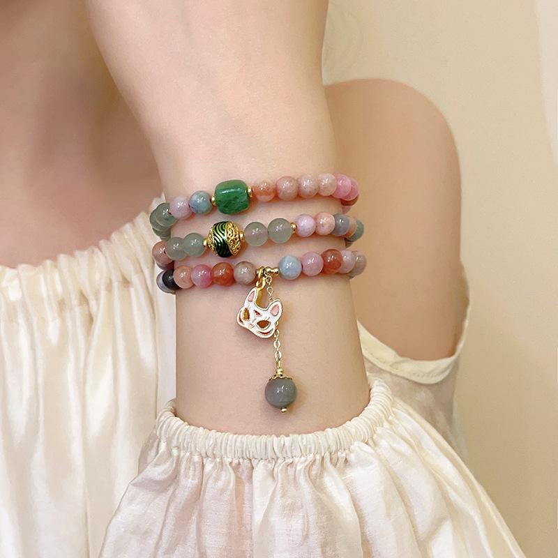 Fox Mask Mixed-color Jade Crystal Bracelet for Women, Delicate, Exclusive, Exquisite String of Beads Hand Rope