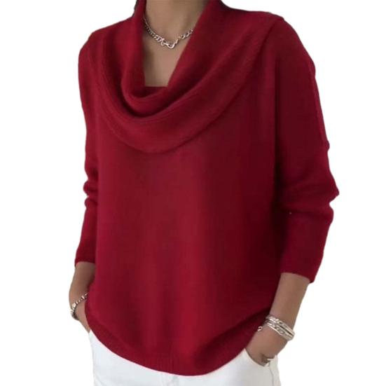 Pull Femme Col Bateau Manches Longues Couleur Unie Hauts Pull-Over Coupe Slim Doux Respirant Hiver Superposition Tricots Décontractés