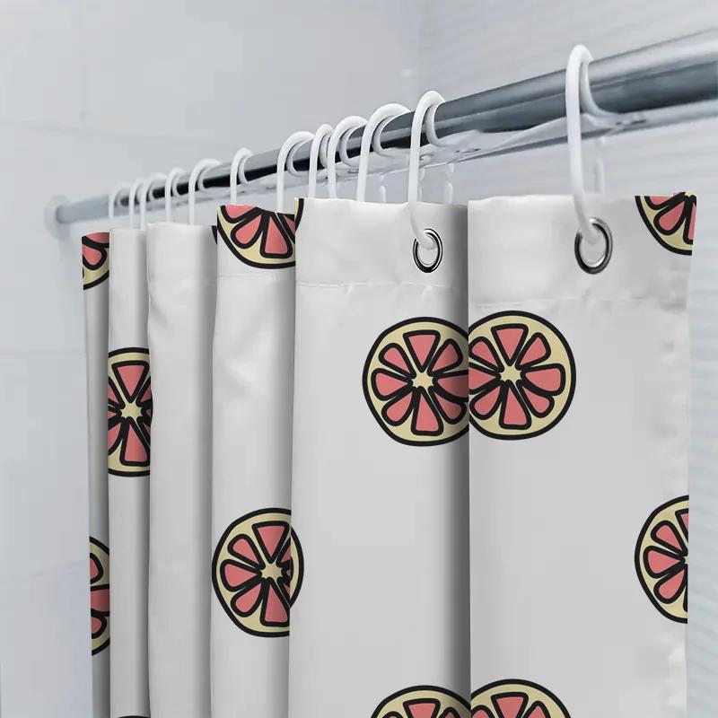 Bright White Bath Curtains With Citrus Fruit Pattern For Bathroom Decor Modern Shower Curtain Set In Pink, Yellow Black Design (
