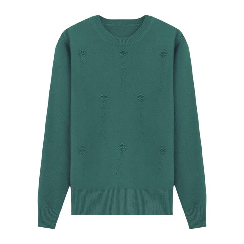 Midlife & Senior Fall Style Round Neck Long Sleeve Loose Fit Versatile Knit Sweater Top