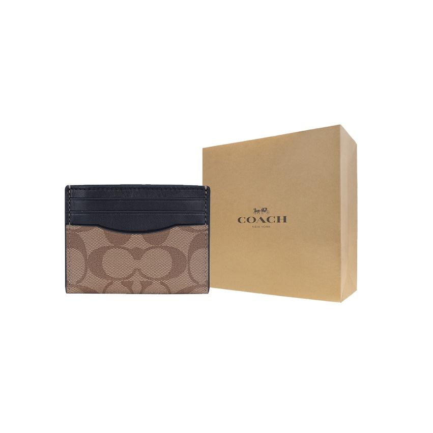 Coach Card Case 10 Classic Coated Canvas And Leather Wallet Men Wallet Black Brown Khaki 58110-QBTN2
