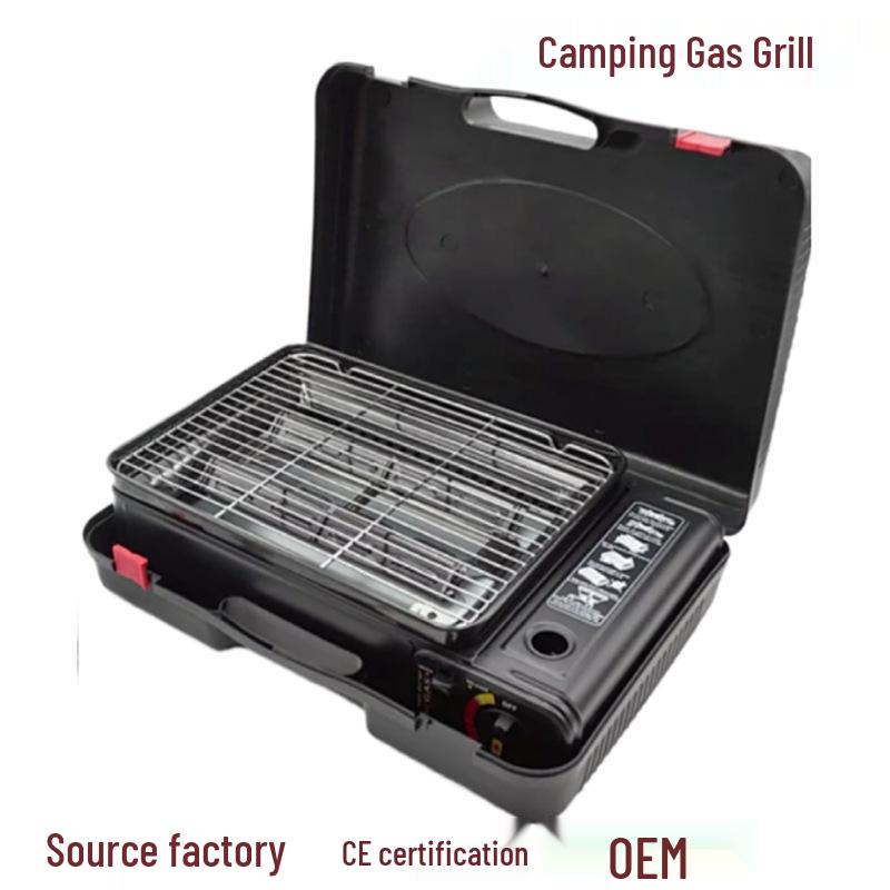 Portable Outdoor Smokeless Gas Grill for Camping and Barbecue with Cassette Gas Stove and Meat Rack