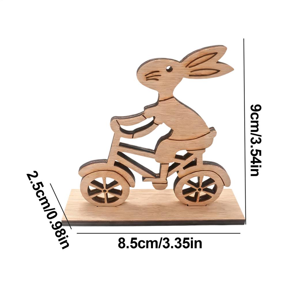 Wood Easter Bunny Cart Easter Gift Desktop Decoration Easter Statues With Floral Cart Cycling Rabbit Festival Desk Decorations