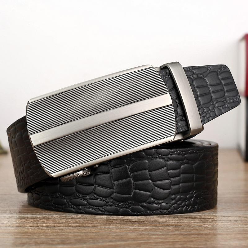 Belt Men'S Leather Automatic Buckle Middle-Aged And Young People First-Layer Cowhide Business Casual Trendy Belt Simple Plain Weave