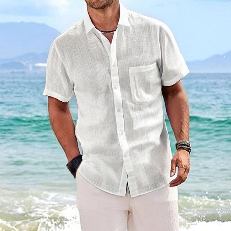 Men’s Plus Size Loose Fit Cotton Linen Short Sleeve Shirt