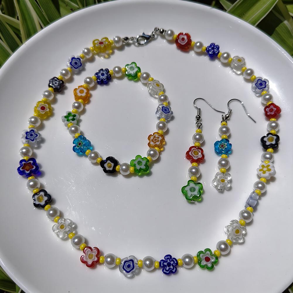 Pearl Glaze Floral DIY Jewelry Set: Earrings, Necklace & Bracelet