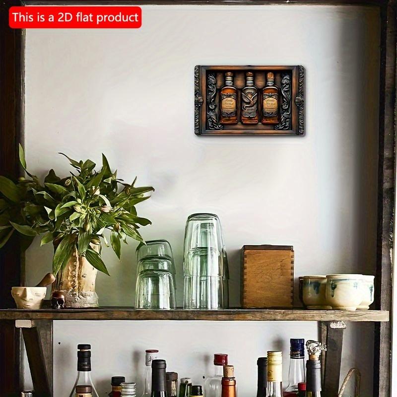 2d Flat 30*20cm, Whiskey Wooden Decorative Plaque Sign, Square Floral Emblem, Boho Style, for Home, Kitchen, Garden, Bedroom, Bar.