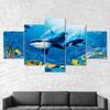 Whale Goldfish Deep Blue Ocean Scenery 5 Piece Five Panel Wall Canvas Print Modern Art Poster Picture Home Decor Gift For Him Her