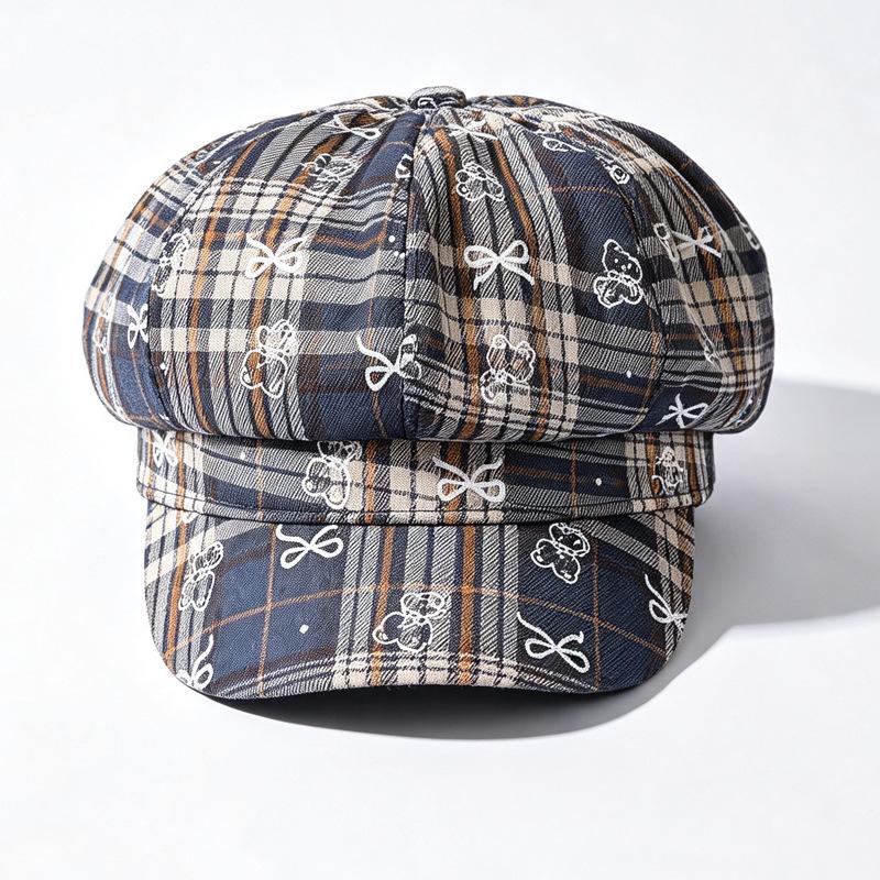 Korean Style Bow Embroidered Newsboy Cap For Women Sweet Autumn Winter Octagonal Hat