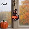 Dark Retro Witch Cat Decor Halloween Wooden Hanging Ornament, Decorative Pendant, Artistic Party Favors Cute Holiday for Tree And Window Black