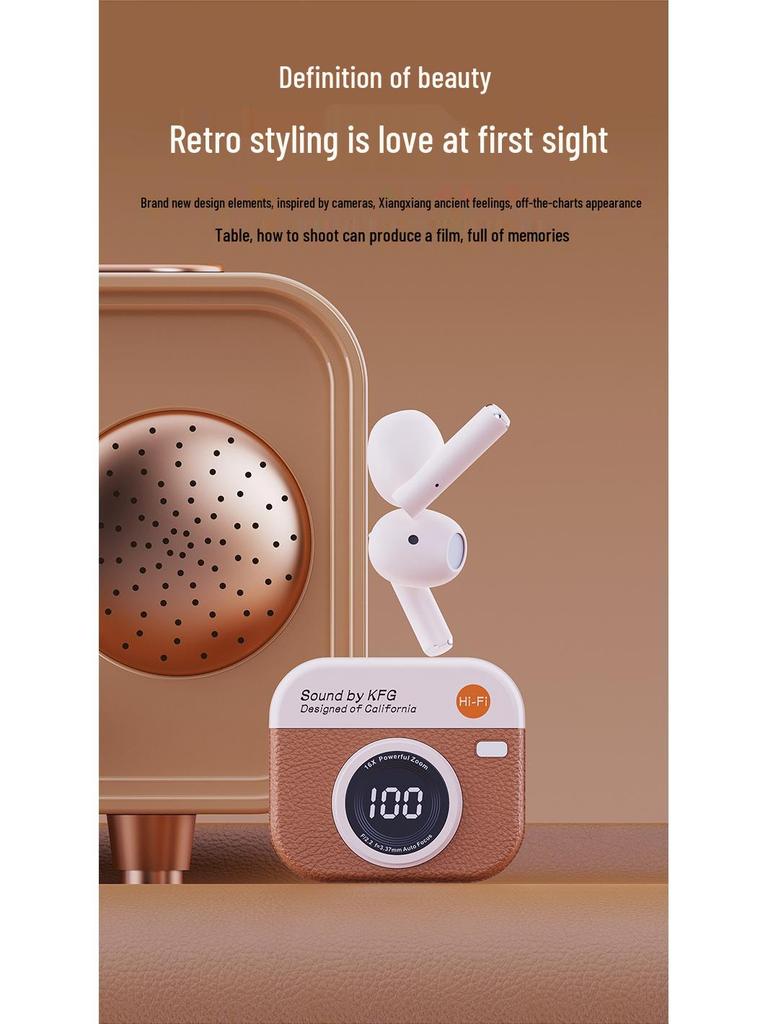 2025 Retro Camera Style TWS Wireless Bluetooth Headphones with Noise Cancellation and Long Battery Life