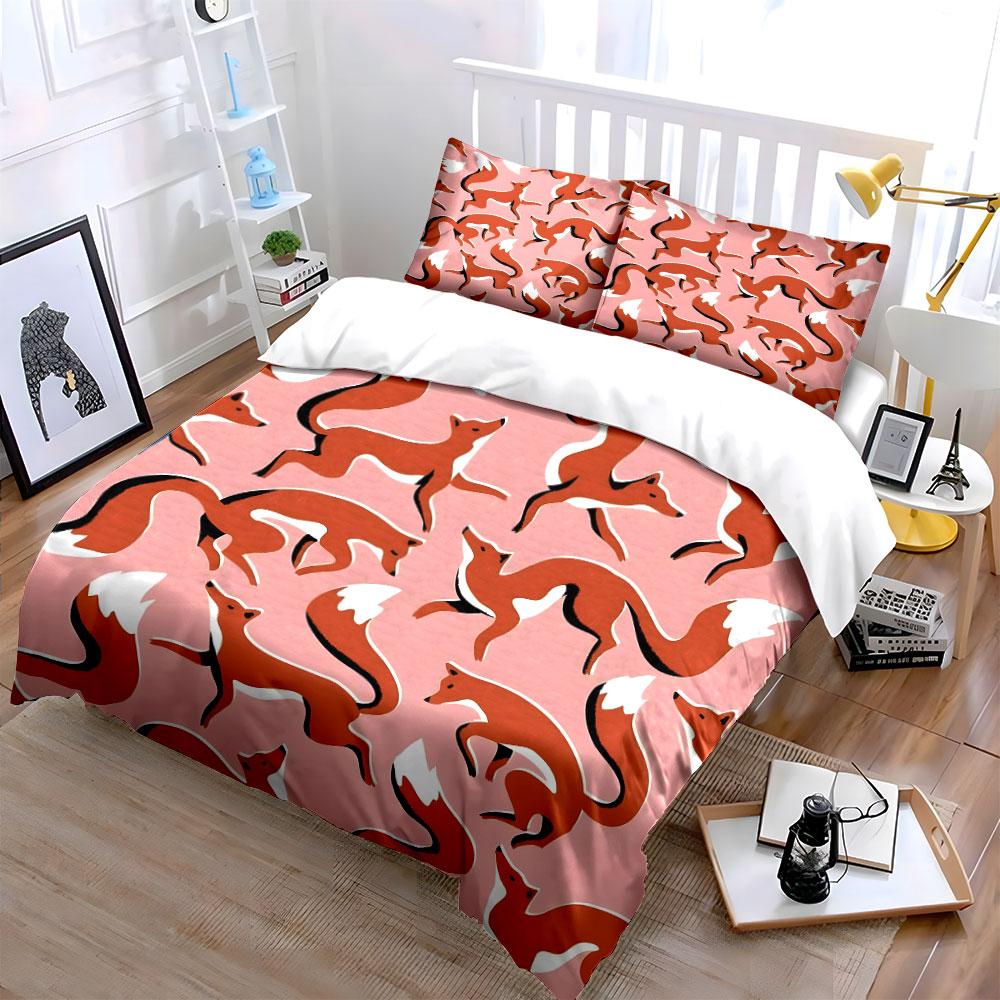 "Playful Fox-Themed Design Set" Exquisite three-piece bedding set gift for kids and adults
