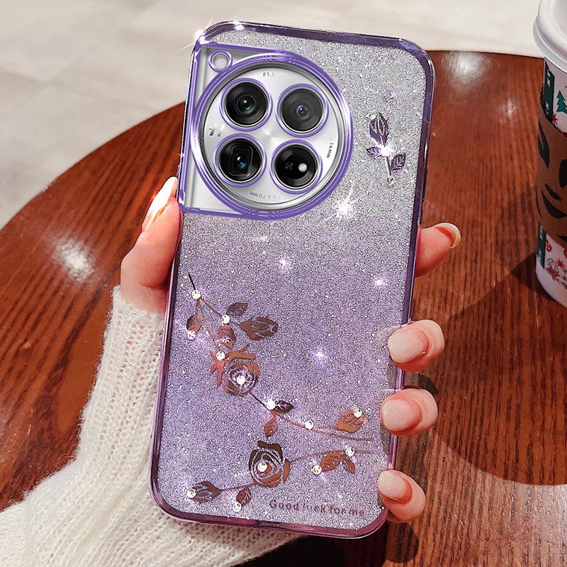 OnePlus Turbo6 ACE6 Phone Case: Electroplated Transparent Cover with Rhinestones and Floral Design