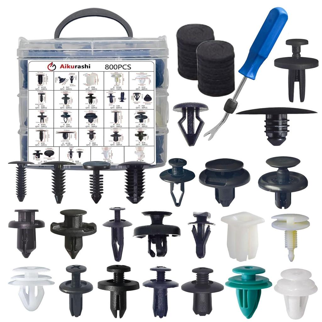 Aikurashi Rivets Automotive Fender Bumper Clip, Push Rivets, 821 Pieces, 24 Types, Universal, Nylon,