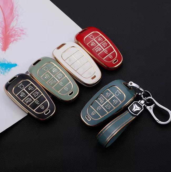 4/5/6/7 Buttons Gold Edge TPU Remote Key Fob Case Cover for 2020-2021 Hyundai Sonata Nexo DN8 Santa Fe TM Tucson NX4 Staria Ioniq