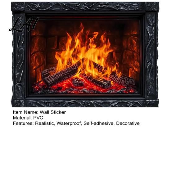 Holiday Party Wall Sticker Fireplace Flame Decal Vintage European Background Sticker Self-Adhesive Removable PVC Decor Waterproof Mural for