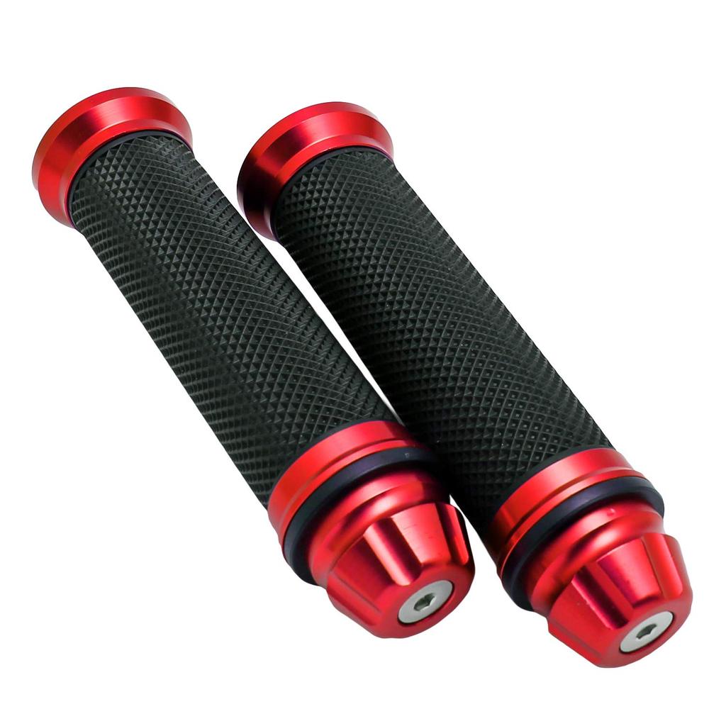 nakira 341 Grip! Bike Grips with Custom Bar End, Aluminum Handle, 0.9 inch (22.2 mm) Diameter, For Motorcycles, (Red)