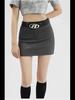 American Retro Gray High-Waist A-Line Skirt for Women - Spring 2024 Slim Fit