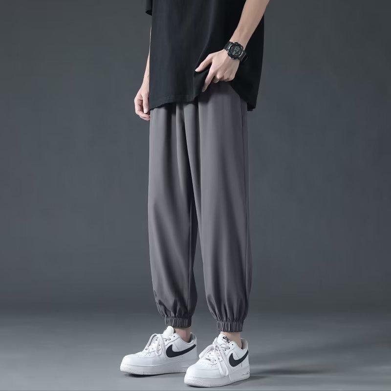 Men's Summer Ice Silk Wide-Leg Pants – Solid Color, Loose Fit, Plus Size, Straight Leg, Hong Kong Style