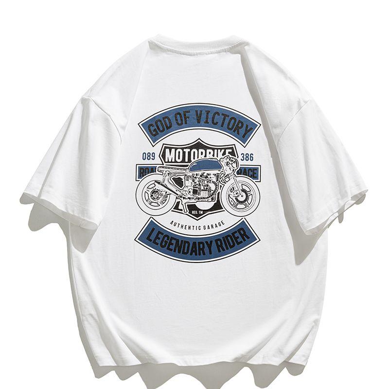 2025 Summer New retro motorcycle print Tshirt cotton loose and fashionable shortsleeved streetwear for men and women