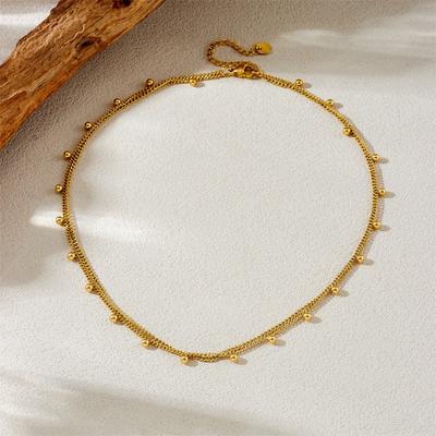 Collana a Catena Palline Doppia Strato Placcata Oro, Choker con Perline in Acciaio Inossidabile, Gioielli Delicati Impermeabili per Donna Regalo