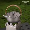 Portable Outdoor Black & Grey Teapot: Creative Gongfu Tea Ceremony Kettle with 304 Stainless Steel & Wood