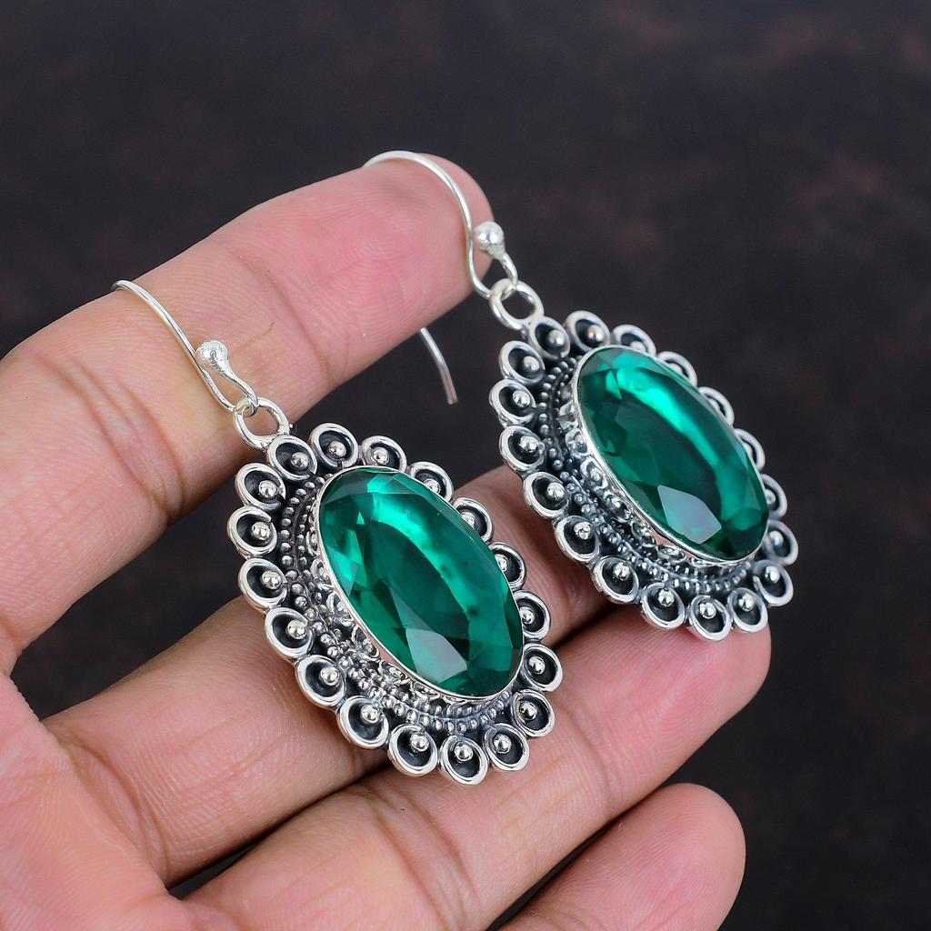 Fasetované náušnice s chromdiopsidem ze sterlingového stříbra 925 Ručně vyráběné šperky Náušnice v jedinečném stylu Dárky pro ženy Úžasné šperky s drahokamy