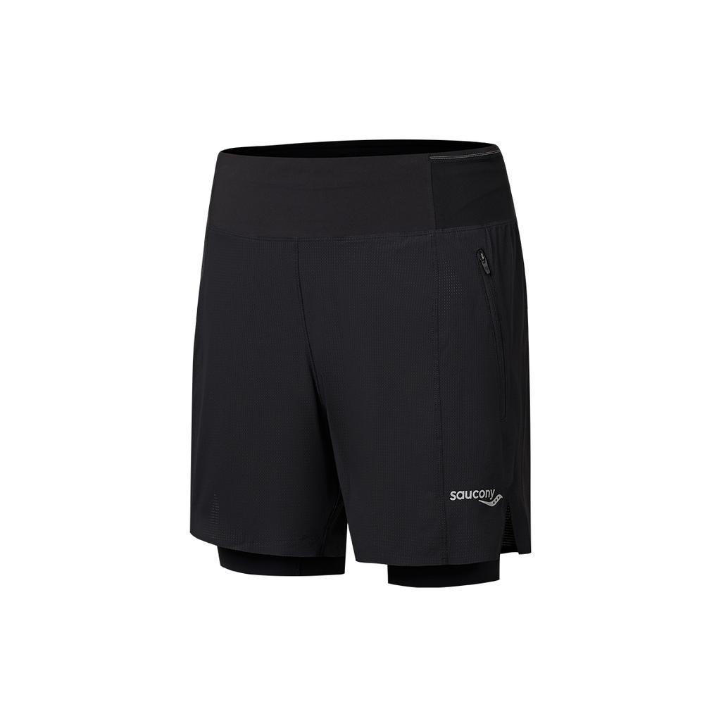 SAUCONY Solid Color Lace-Up Elastic Woven Sports Shorts Men Shorts Black SC2240193A-BK01