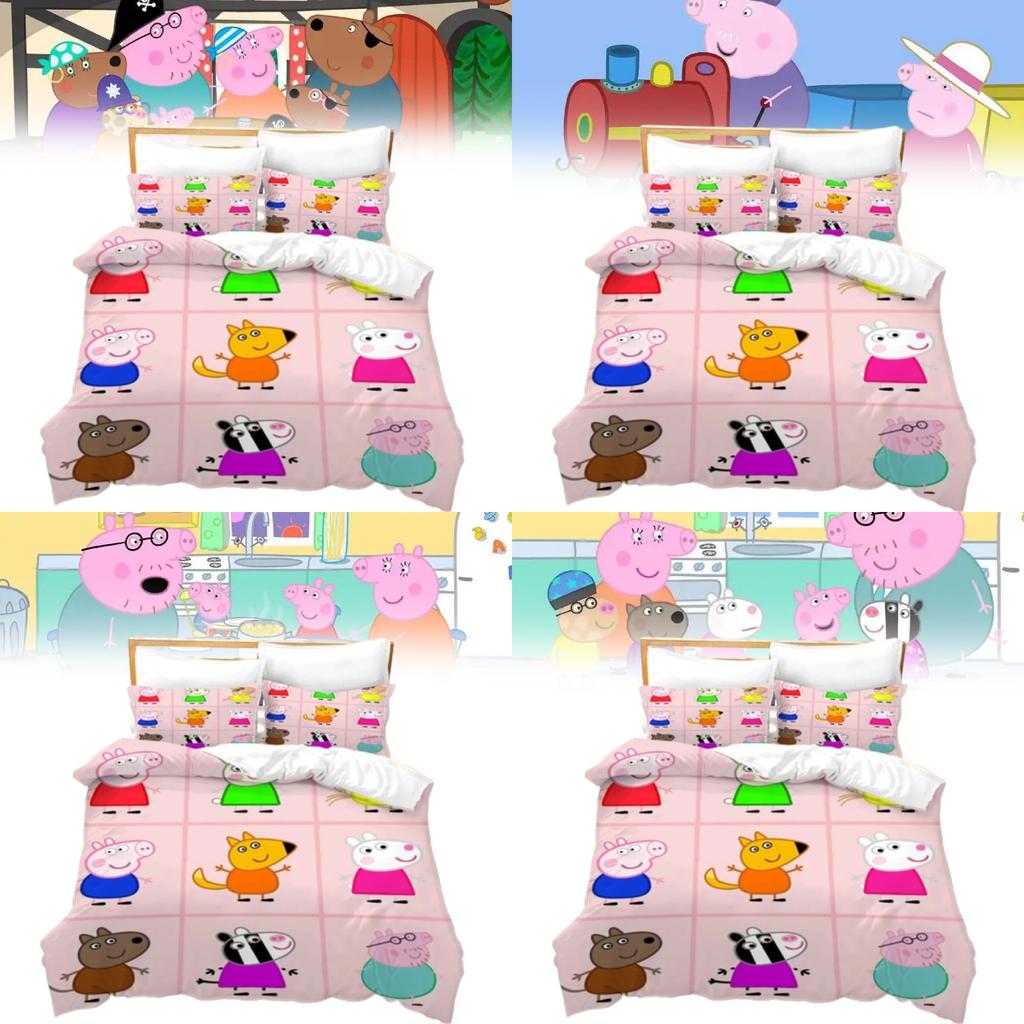 Peppa Pig 3D Digitaldruck Bettbezug Kissenbezug Set für Kinder Schlafzimmerdeko