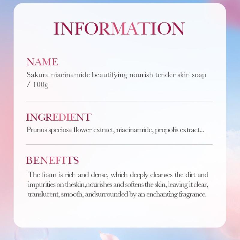 Sapone Niacinamide Sakura 100g Bianco Nutriente Ringiovanimento Detergente Sapone Profumato Prodotti per la Cura della Pelle