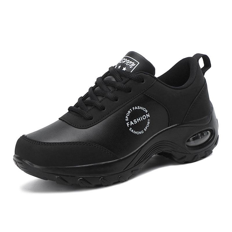 Fashion Winter Women's Leather Sneakers Black Wedge Thick Sole Platform Sneakers Women Air Cushioned Autumn Lightweight Sports Shoes