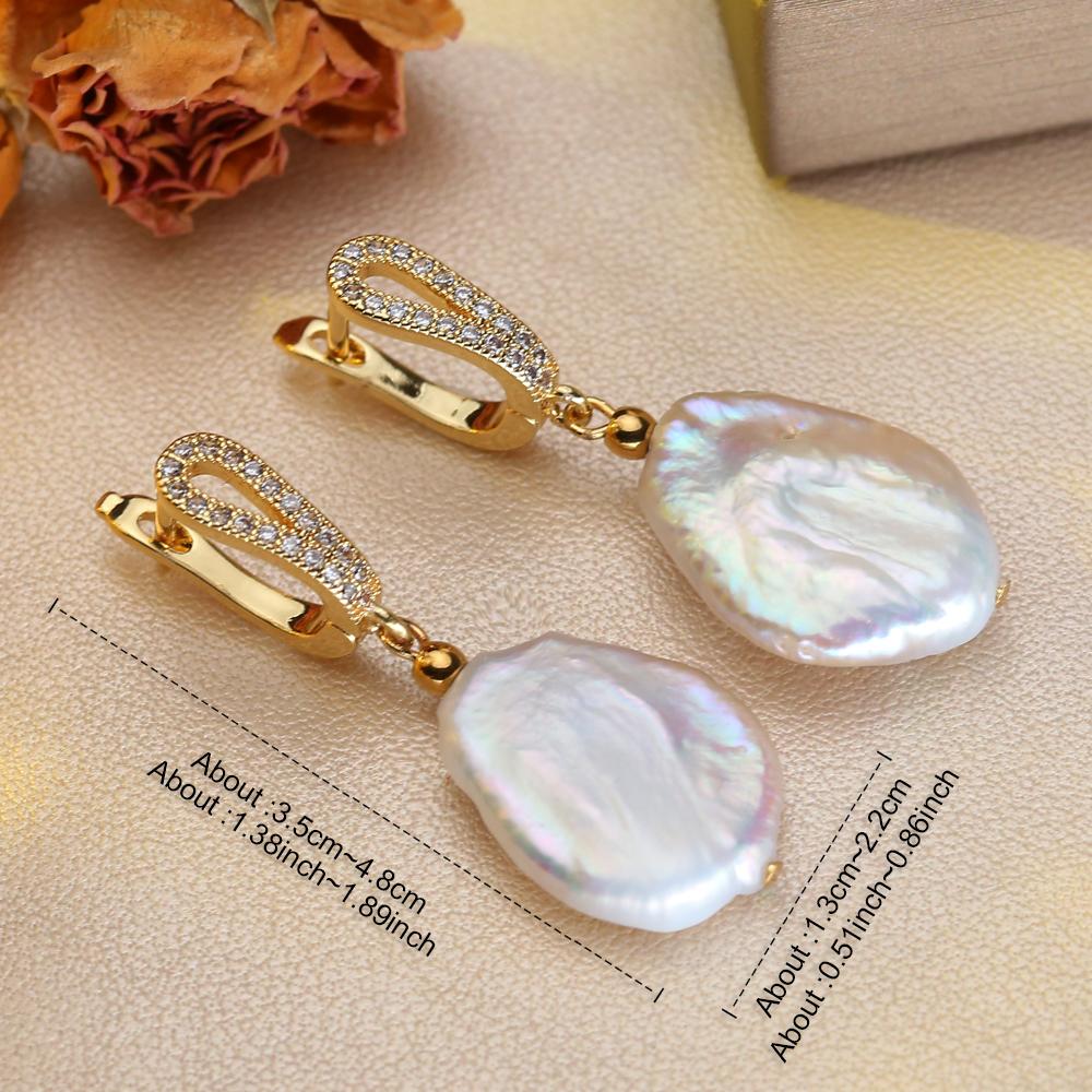 SENIKO Přírodní sladkovodní velké barokní perlové náušnice Módní kubické zirkonové perlové náušnice pro ženy, párty šperky