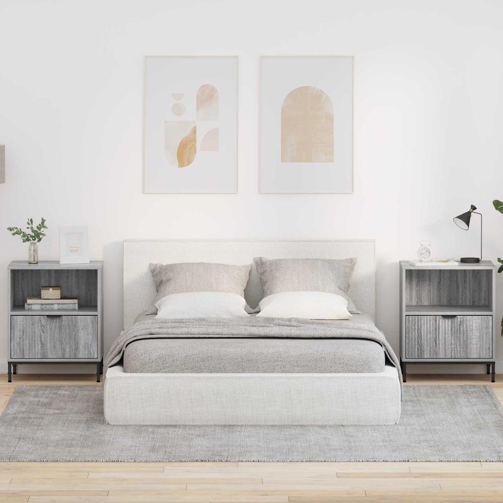 Nightstand Set of 2 Grey Sonoma 49 x 36 x 61 cm Particleboard