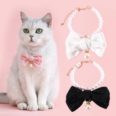 Collana per animali domestici Elegante collare per cani gatto regolabile con fiocco di perle finte Simpatico accessorio per animali domestici con cerchio per collo