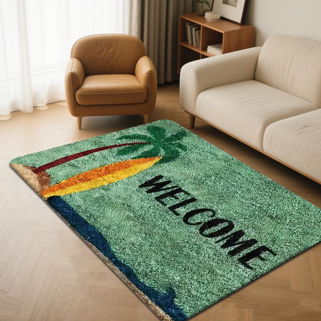 Summer Beach Surfboard Flannel Rug Welcome Doormat Non-slip Soft Floor Mat for Entryway Bathroom Living Room Home Decor Carpet
