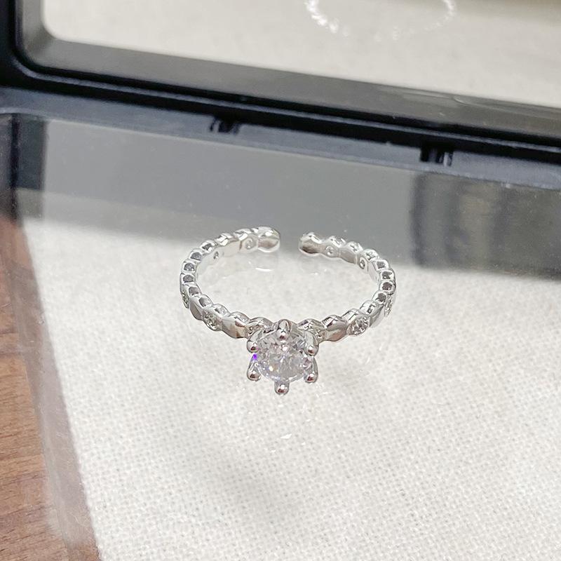 Simple Zircon Diamond Ring Fashion Open Ring Flash Diamond Cold Wind Light Luxury High Sense Ring