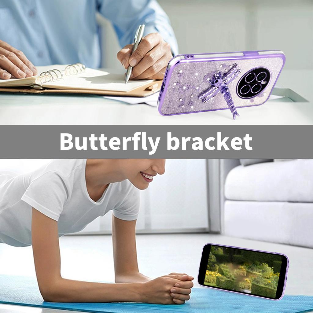 KADEM For Honor Magic7 5G Case Dragonfly Kickstand TPU Flowers Glitter Phone Cover