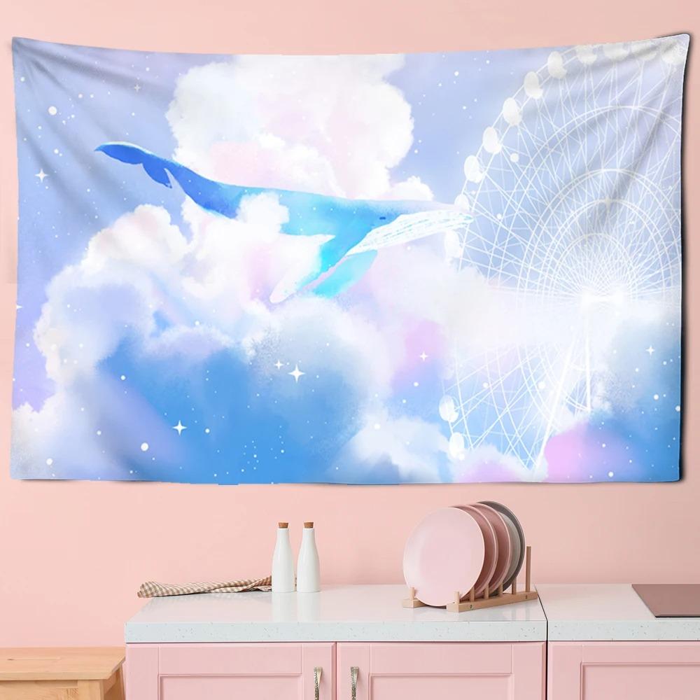 Whale Pattern Hanging Cloth Cartoon Pink Purple Cloud Room Tapestry Home Decoration Bedroom Wall Background Cloth