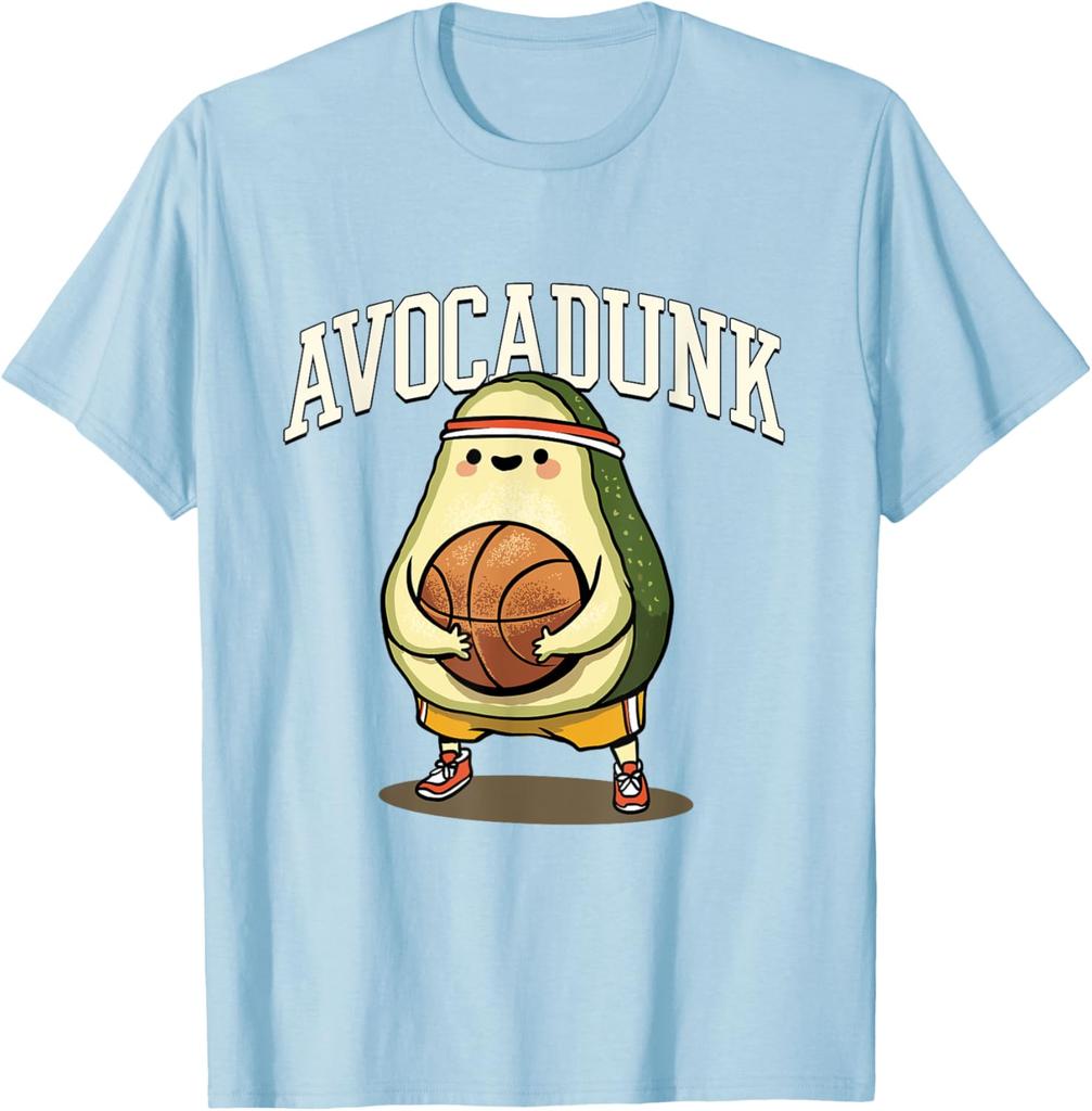 Avocadunk Avocado Basketball Pun Graphic Tee Funny Food Lover Gift Casual T-Shirt
