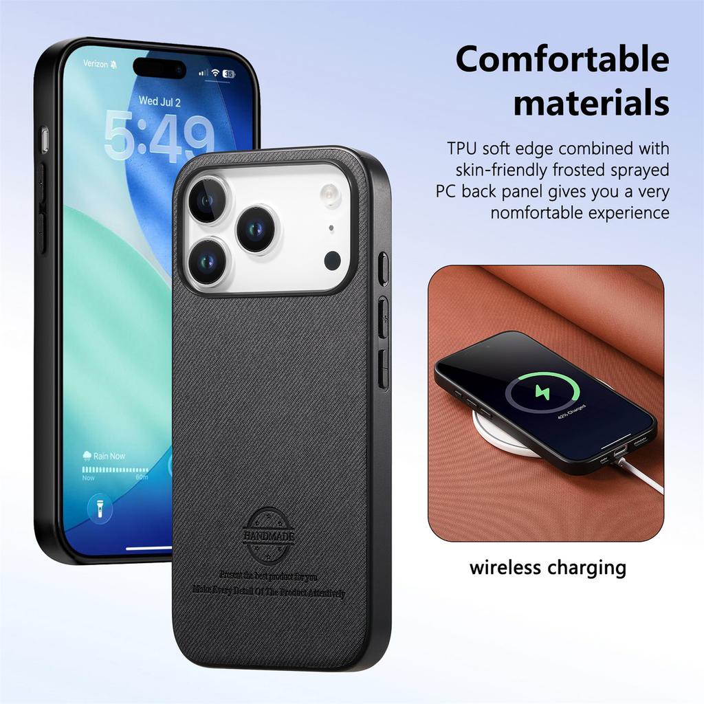 Kožený zadní kryt na telefon pro iPhone 17 Pro s textilní texturou