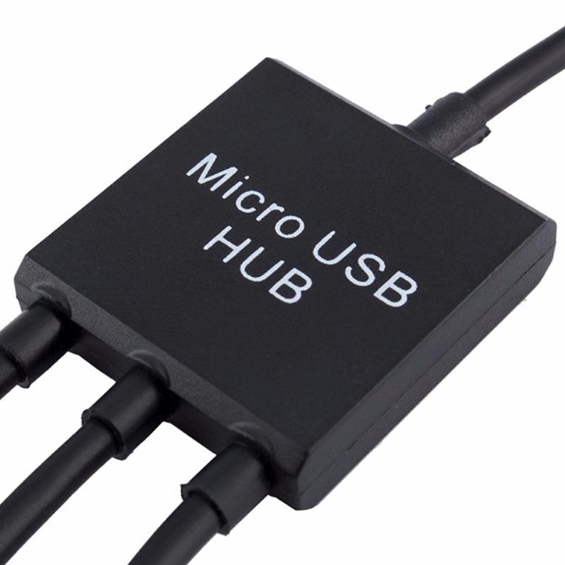Micro USB OTG Hub Expansion Dock: One-to-Three Splitter with Power Supply for Mobile and Tablet.