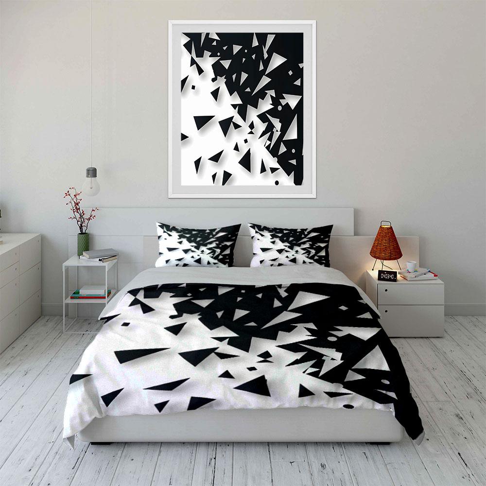Black And White Geometric Fragments Bedding Set For Kids Luxury Gift 3Pcs Digital Print Comforter Set Soft Comfortable